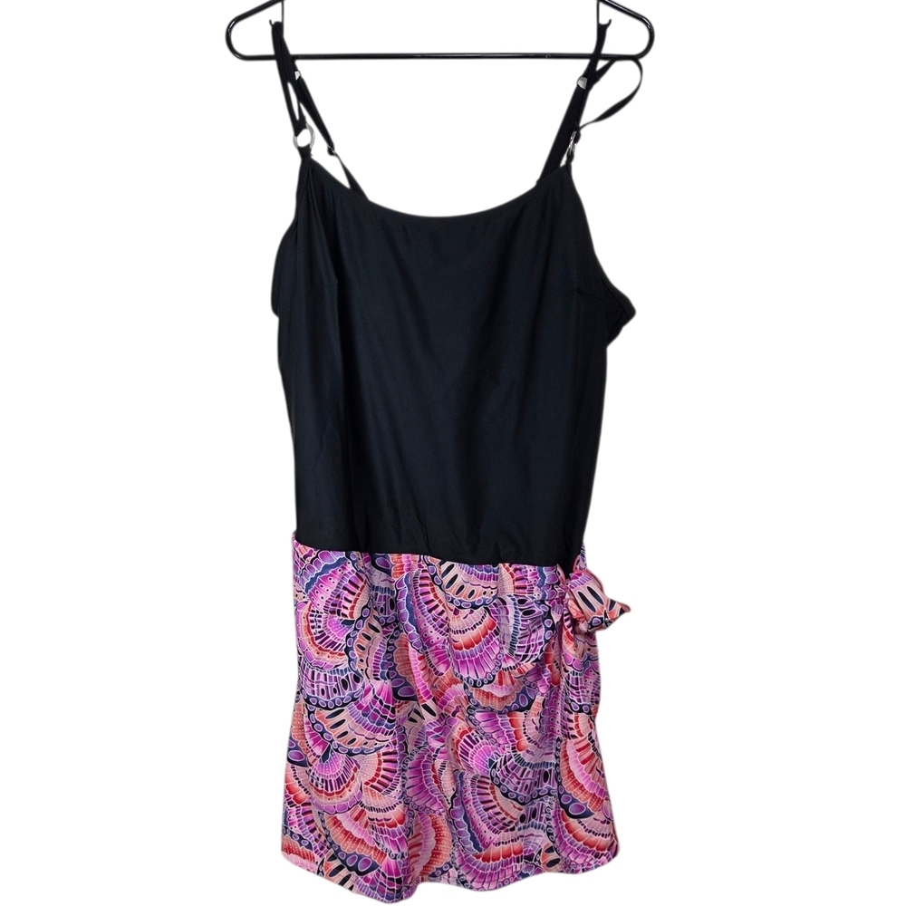 Krista Black and Pink Patterned Women's One Piece Swimsuit Size XL